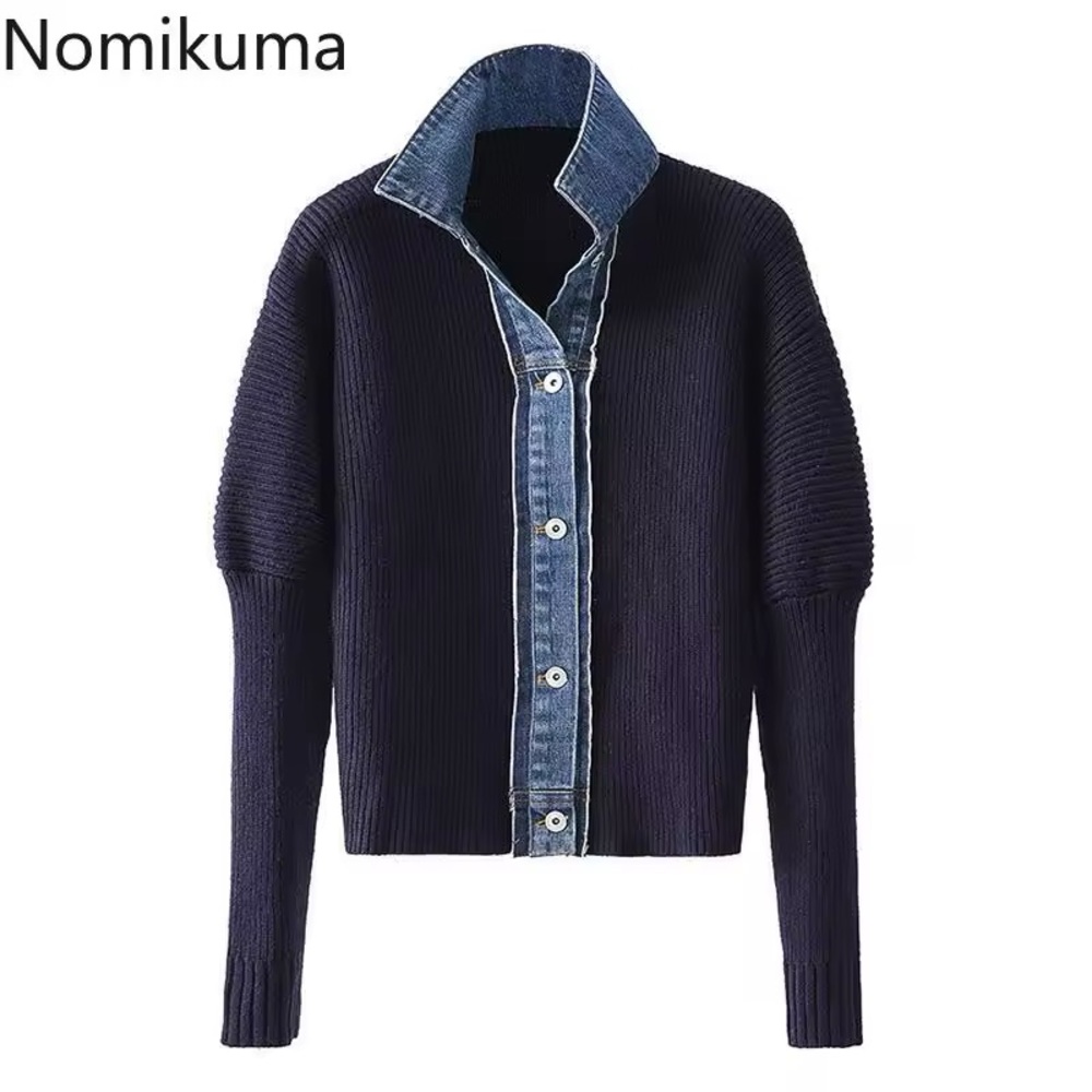 Women's Navy Sweater with Denim Accents